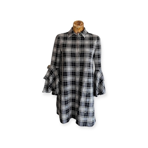 Alice + Olivia Jacket coat black white small ruffle long - Picture 1 of 9